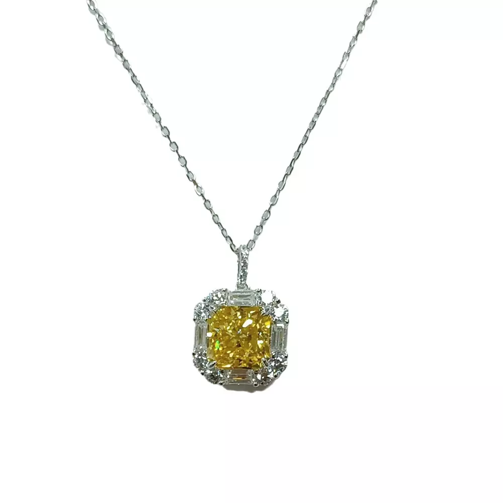 S925 Sterling Silver Ice Flower Cut Fashion Square Necklace