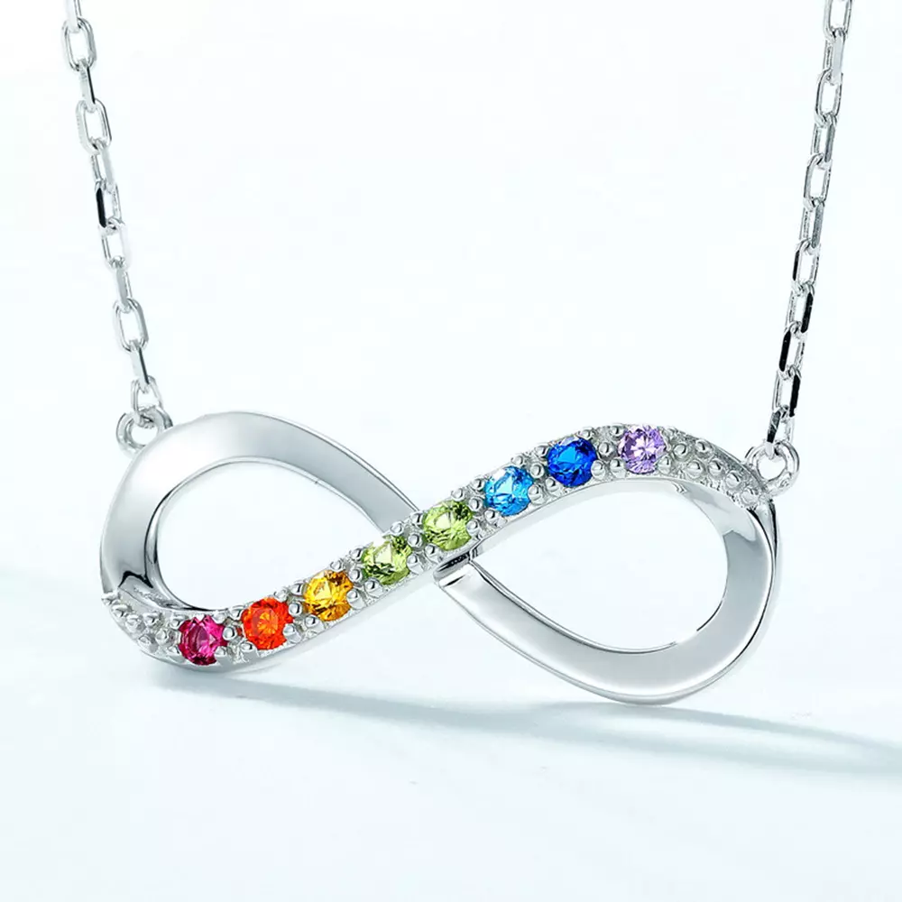 S925 Silver Möbius Ring with Colorful Jewels Rainbow Eights Necklace Chain