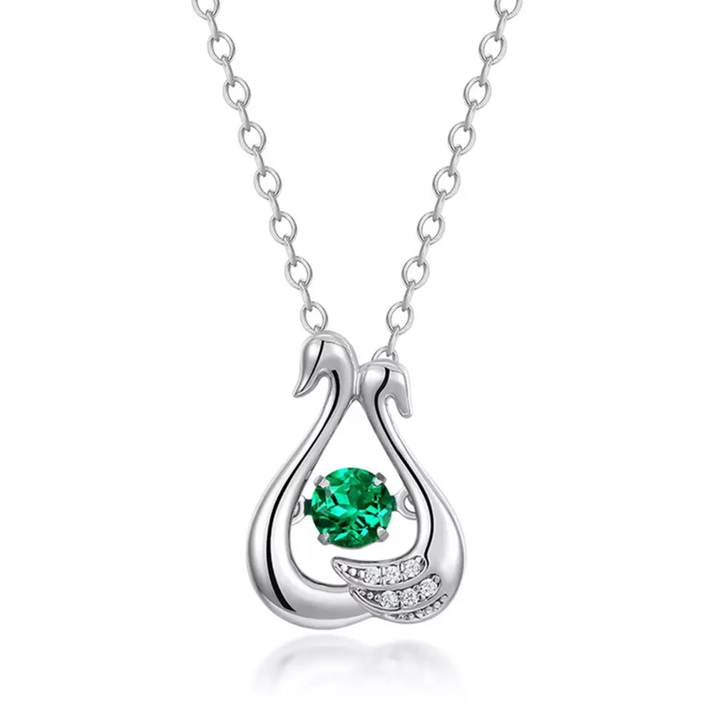 S925 Silver Cultivated Emerald Swan Necklace Vintage Collarbone Chain