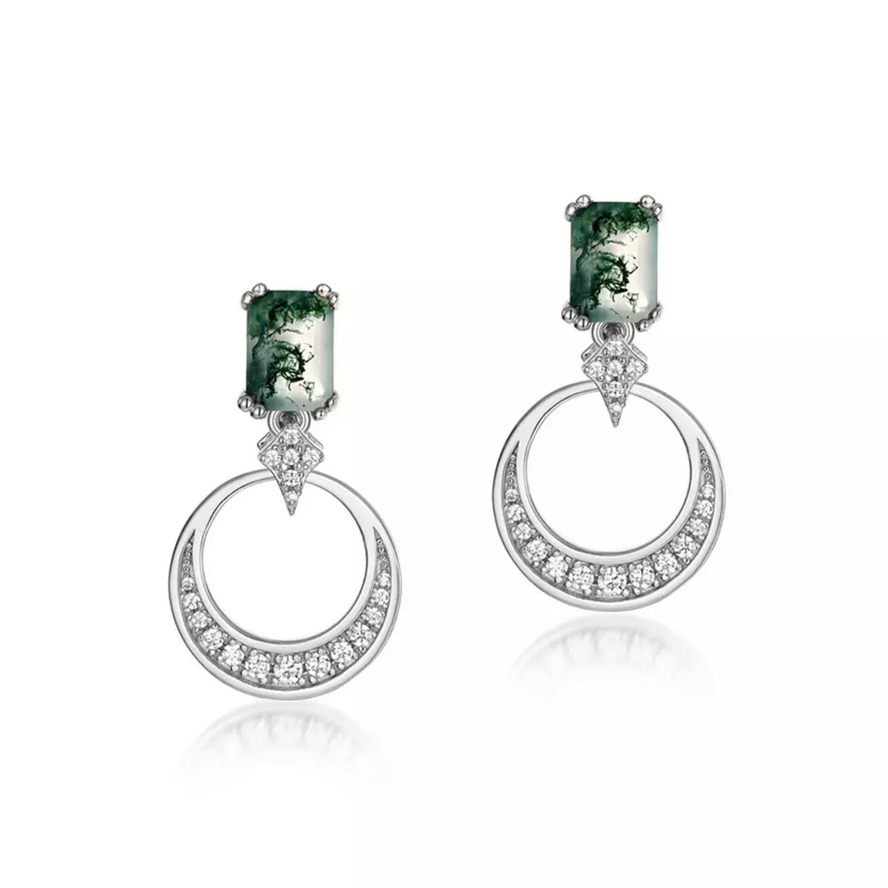 S925 Silver Green Moss Stone Aqua Agate Earrings