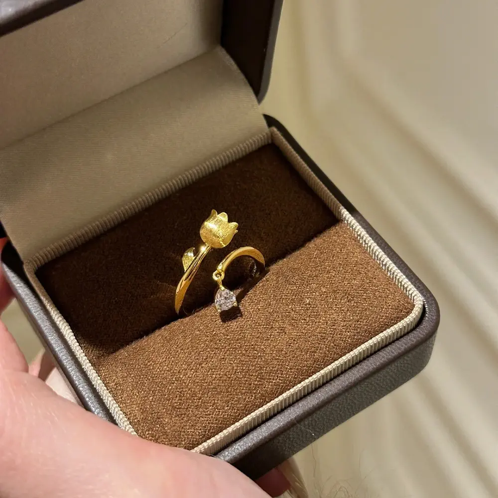 Orchid Teardrop Brushed Sand Gold Wind Chime Flower Ring
