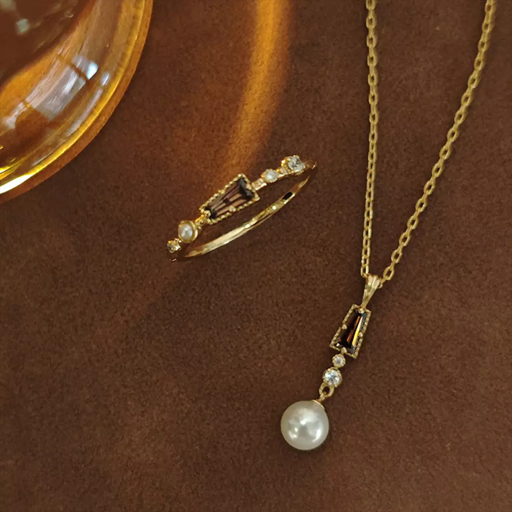 s925 sterling silver natural freshwater pearl merad ring necklace set