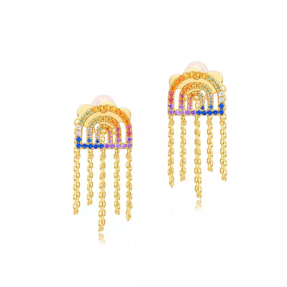 S925 silver with colored zirconia tassel long earrings earrings
