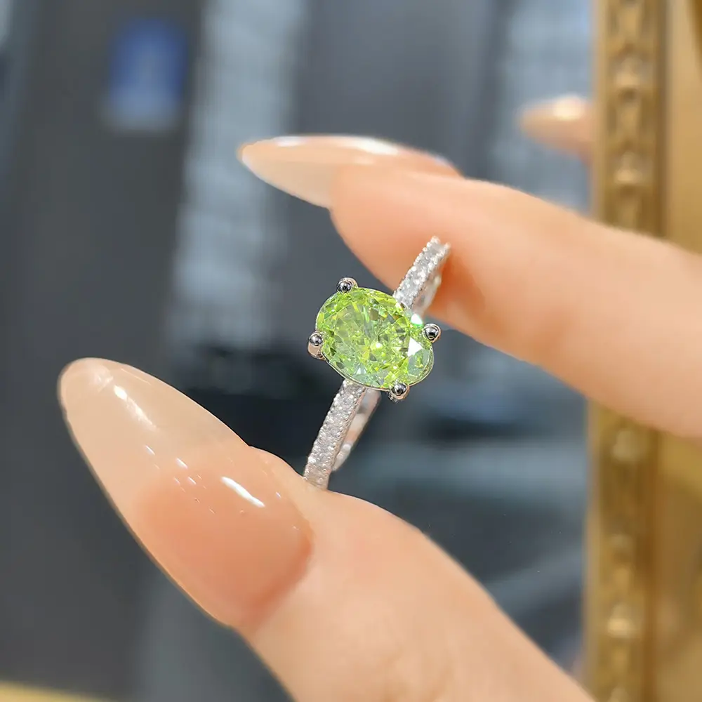 Fashion Pigeon Egg High Carbon Diamond Apple Green Ice Navy Blue Ring