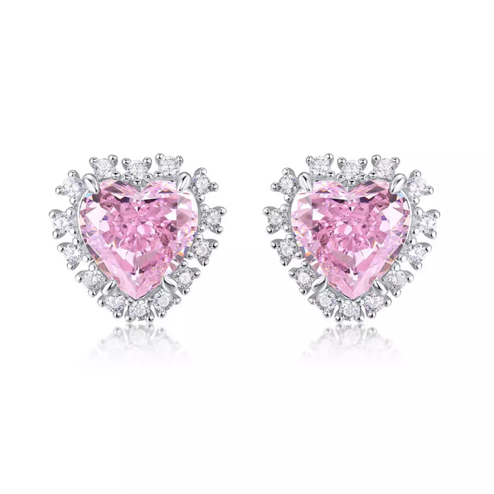 925 Silver Heart Shaped Ice Flower Cut High Carbon Diamond Earrings