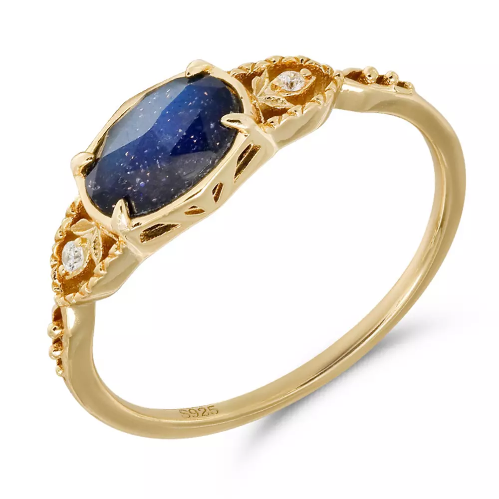 Double layer natural elongated blue aventurine sterling silver s925 ring
