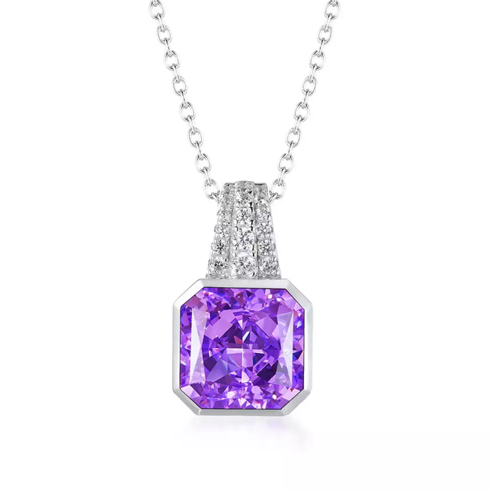 S925 silver with ice flower cut high carbon diamond square pendant necklace