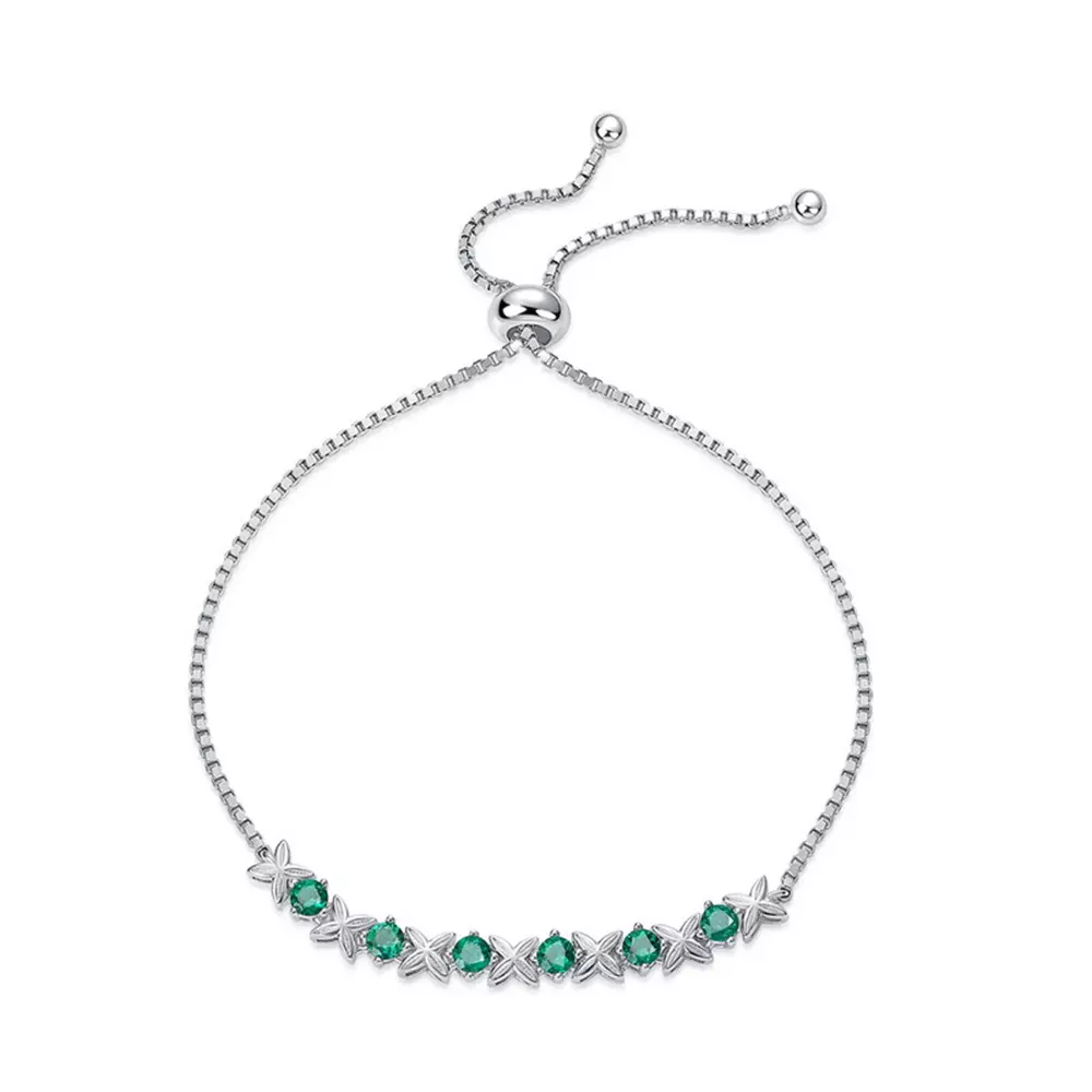 Cultivated Emerald Bracelet in S925 Silver with Cultured Colored Treasure
