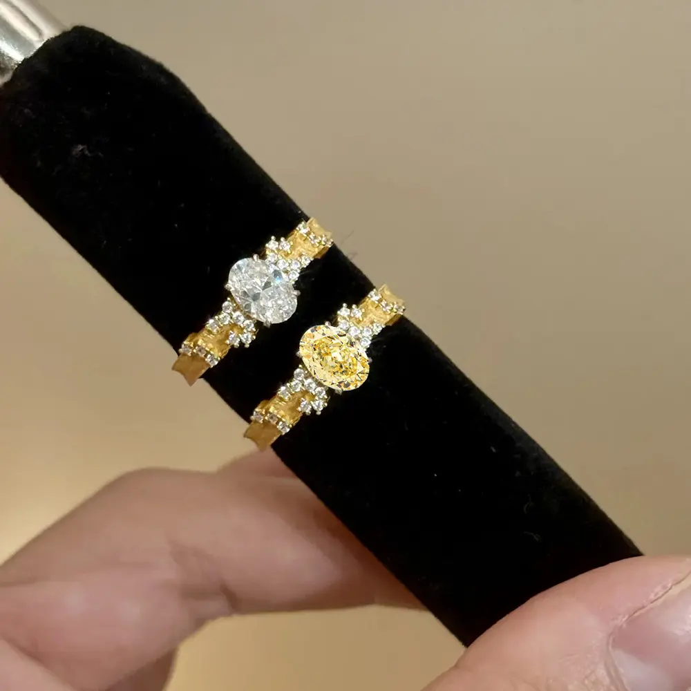 High carbon diamond antique gold plated diamond ice flower cut pigeon egg ring