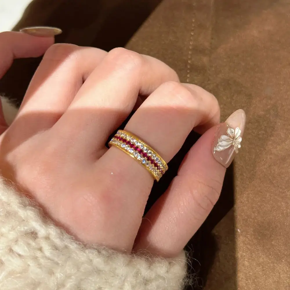 Women's Fashion Purple with Diamonds Red Corundum Rose Purple Ring