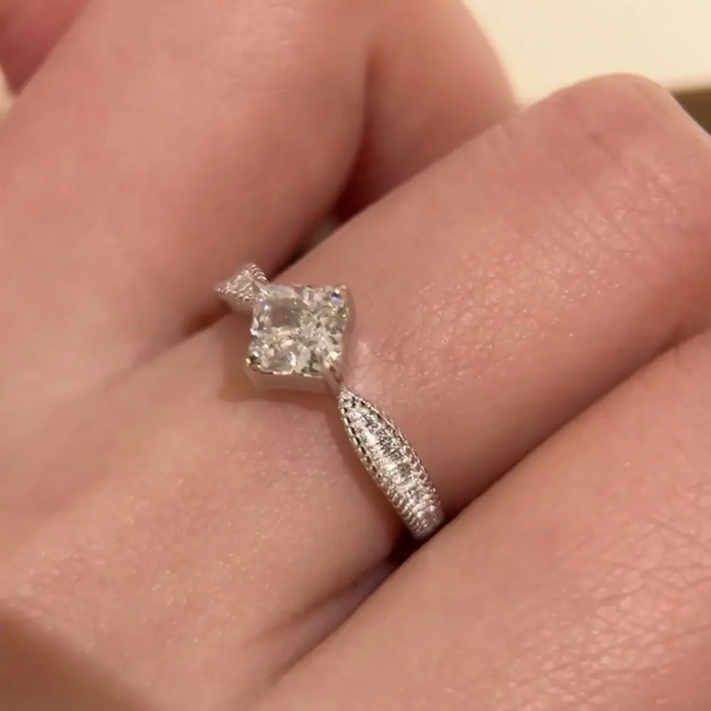 Golden Small Square Diamonds Stacked Ice Cut Women's Ring