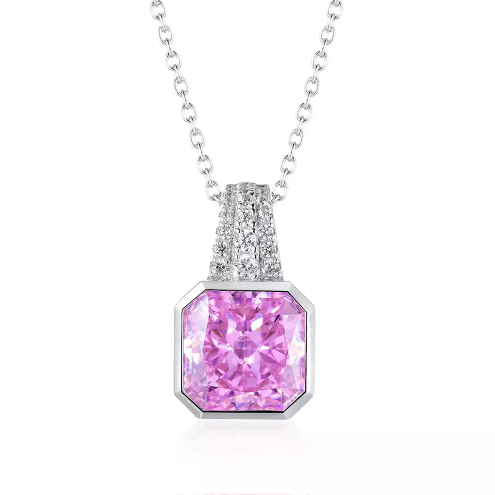 S925 silver with ice flower cut high carbon diamond square pendant necklace