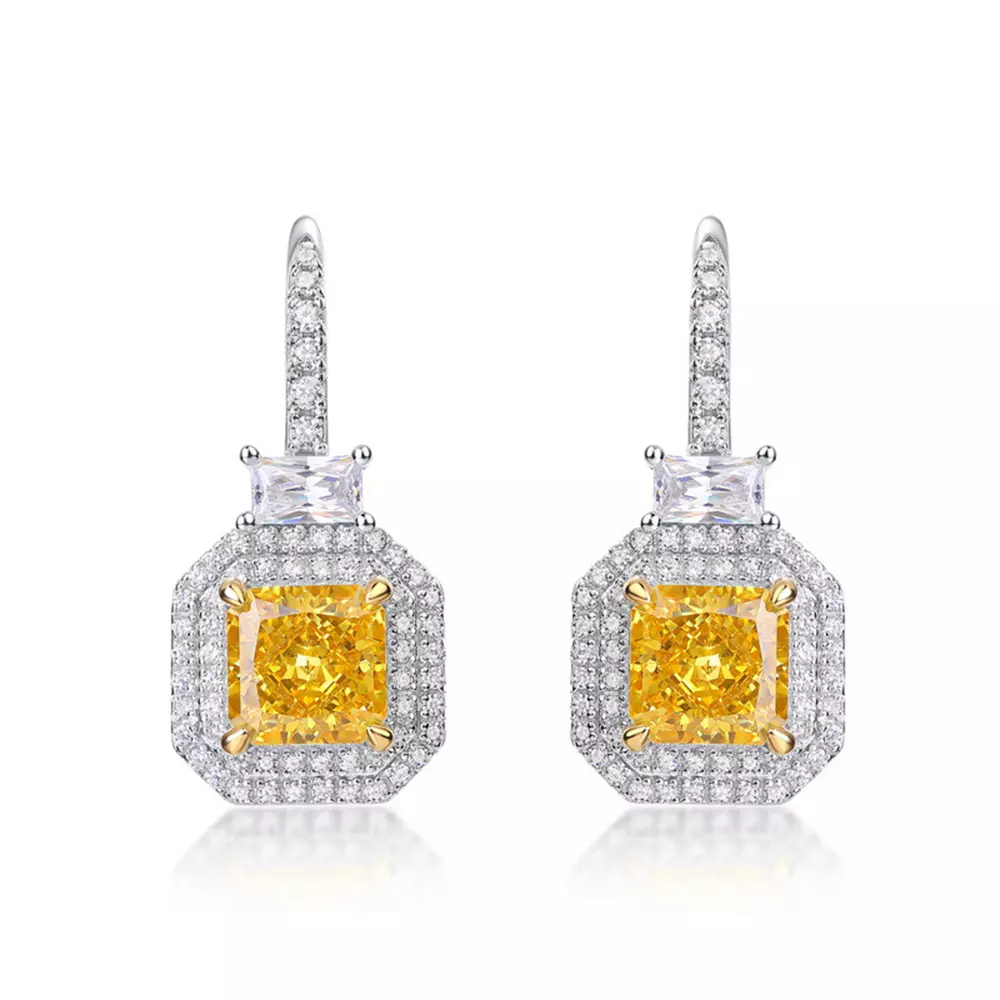 S925 Sterling Silver Square Ice Flower Cut High Carbon Diamond Earrings