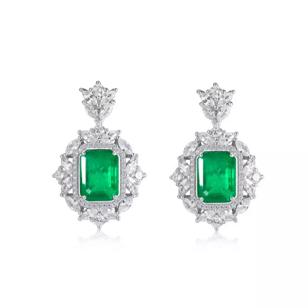 S925 Sterling Silver Emerald Colorful Earrings Drop Earrings