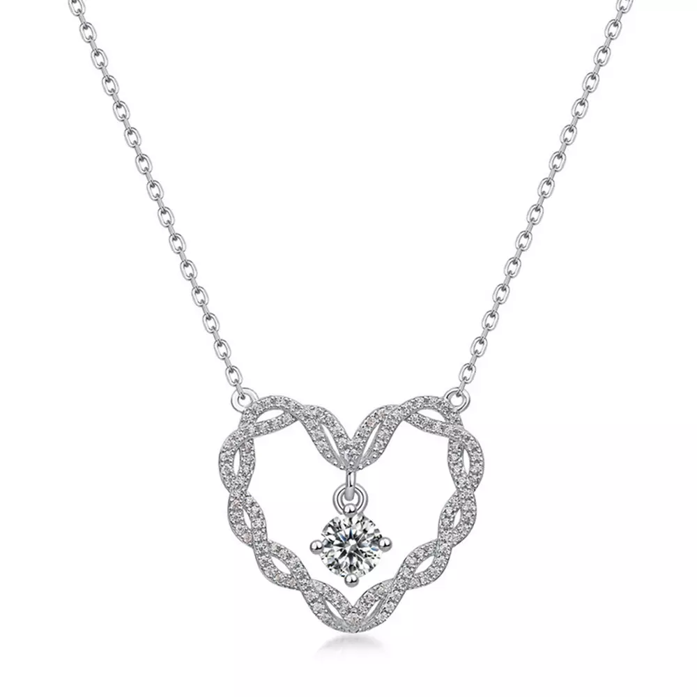 S925 Sterling Silver Twisted Heart with Fancy Colorful Moissanite