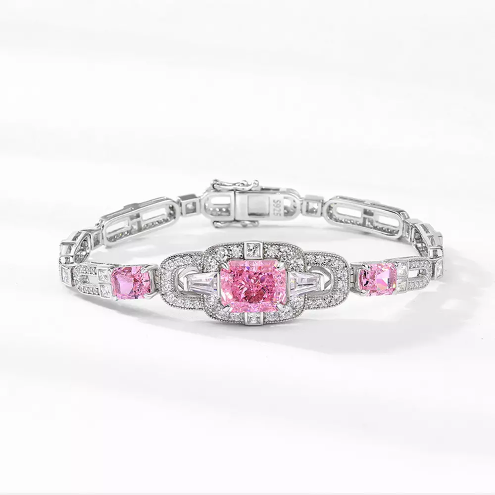S925 silver with women's ice flower cut high carbon diamond bracelet