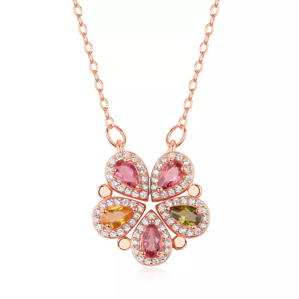 S925 silver with colorful natural tourmaline necklace collarbone chain