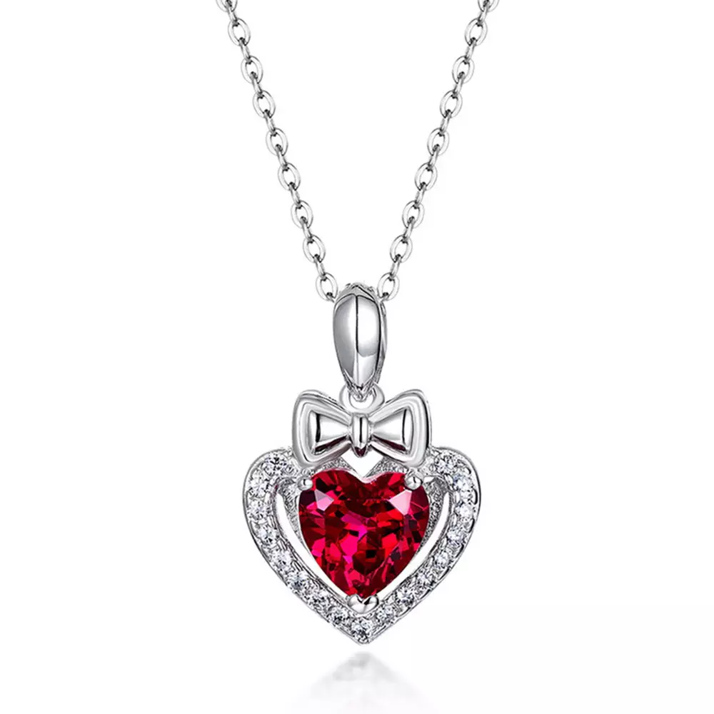 S925 silver with colorful gemstone cultivated ruby love necklace