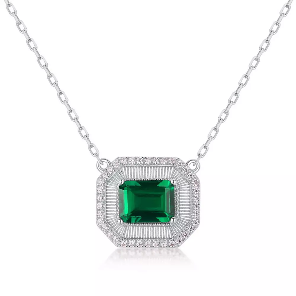 S925 Silver with Fancy Color Cultured Emerald Vintage Necklace