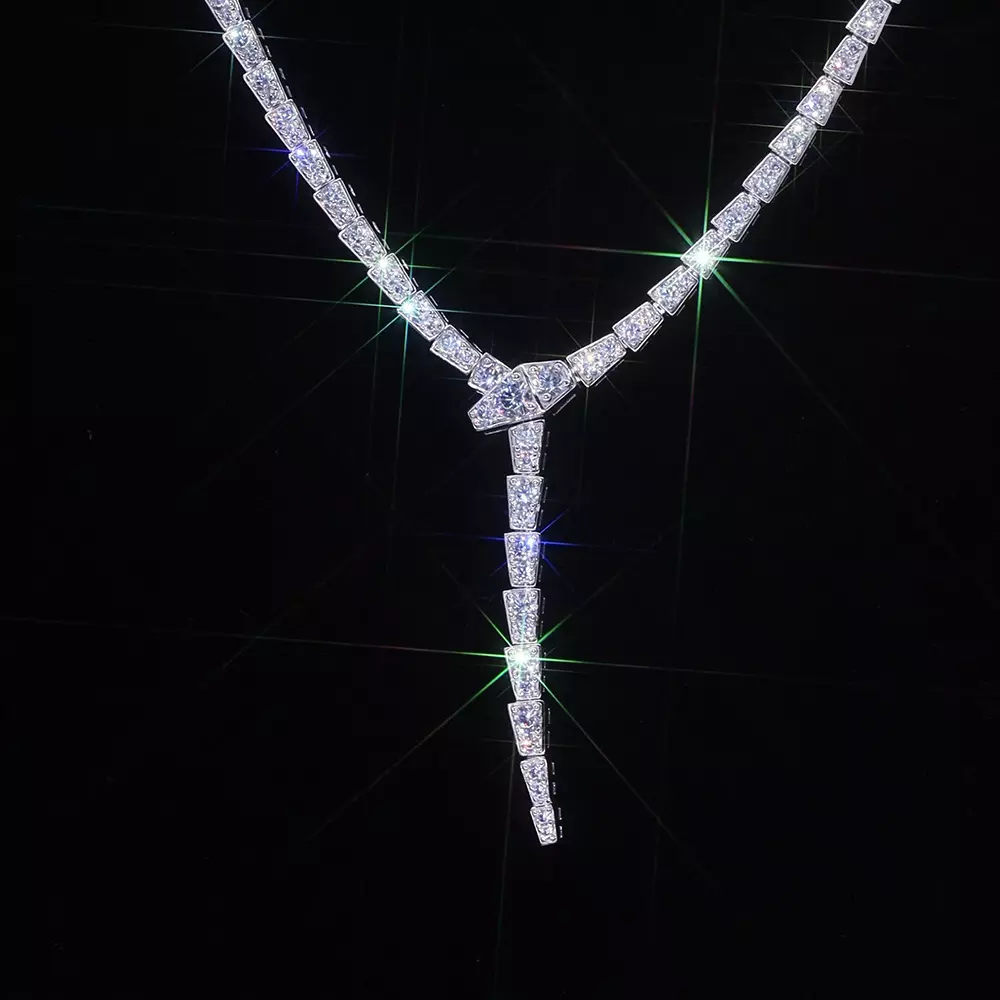 S925 Silver Full Diamonds Snake Chain Snake Head Snake Bone Chain