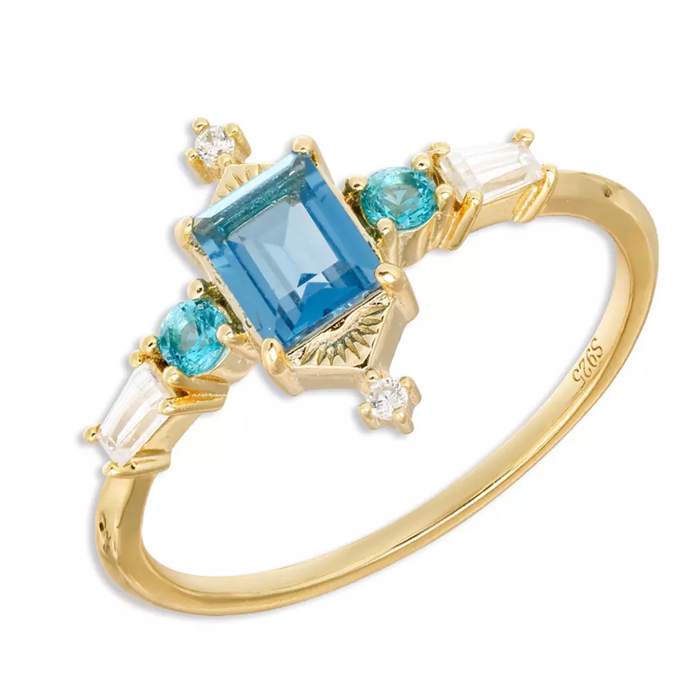 s925 sterling silver baroque court style London blue topaz ring