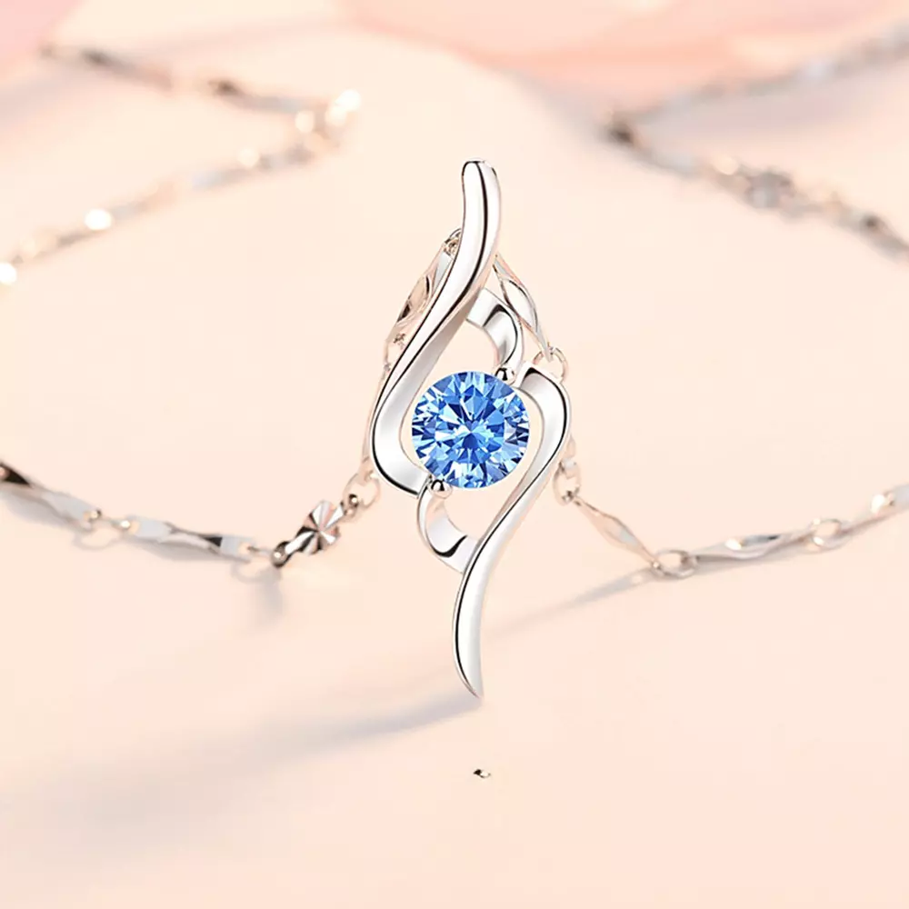 S925 Pure Niche Design Topaz Pendant Chain Bone Necklace