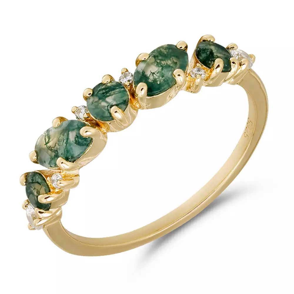 S925 Sterling Silver Fashion Moss Natural Topaz Women's Ring