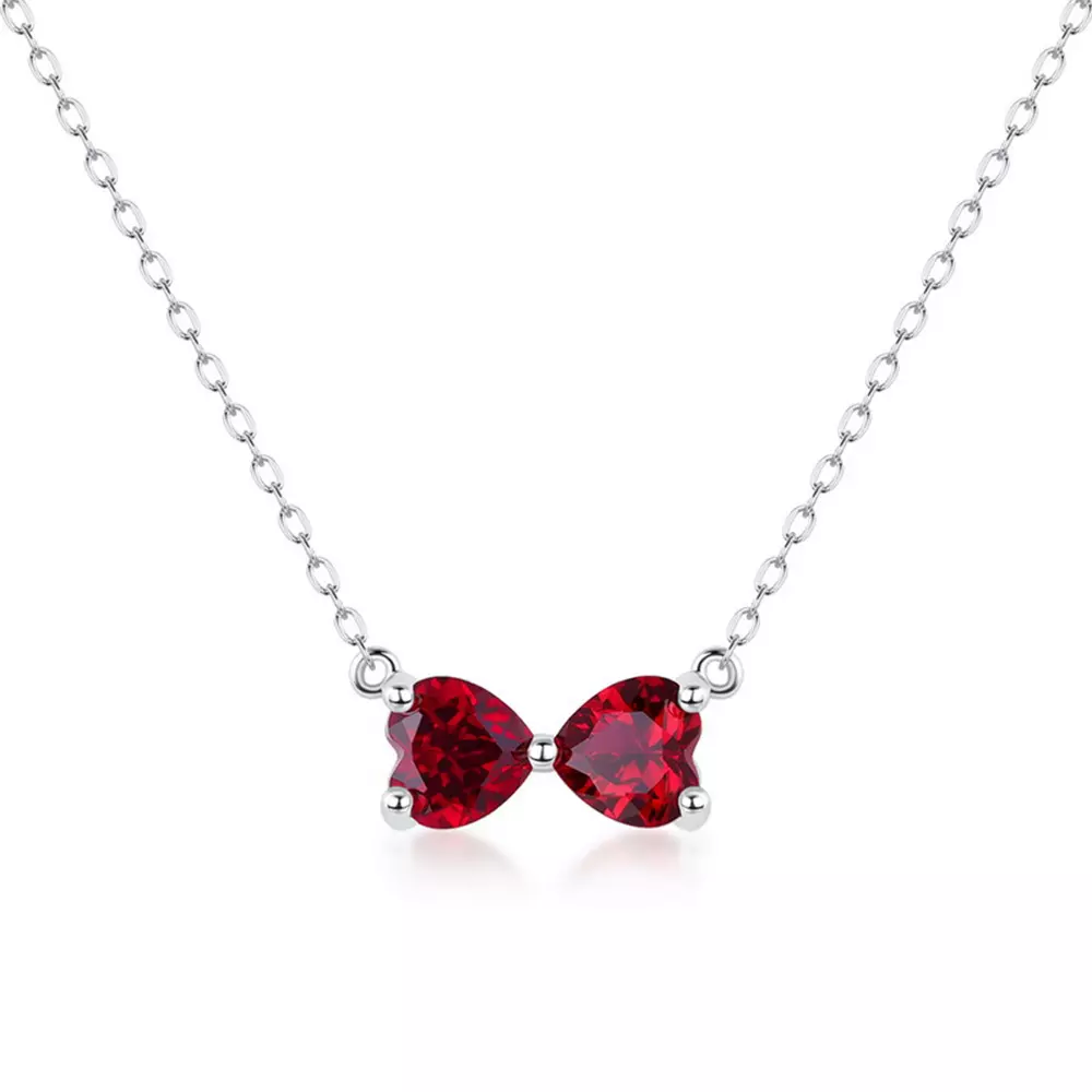 S925 silver with colorful gemstone cultivated ruby bow necklace
