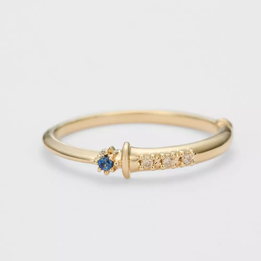 S925 Sterling Silver Plated 14K Gold Wand Blue Corundum Ring