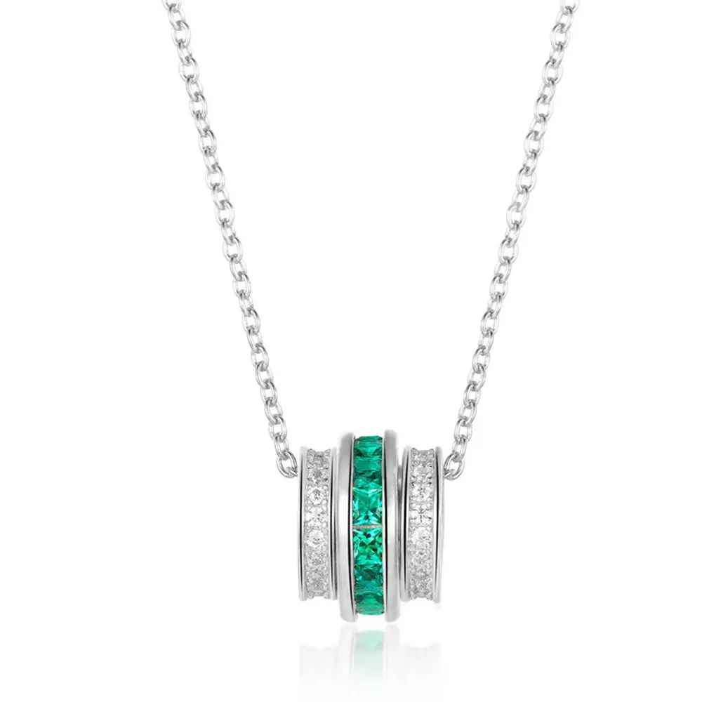 S925 Silver Cultured Emerald Pathfinder Pendant Necklace