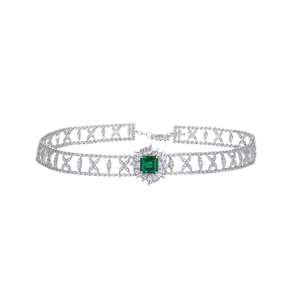 S925 Sterling Silver Cultivated Colored Emerald Zamboni Necklace Necklace