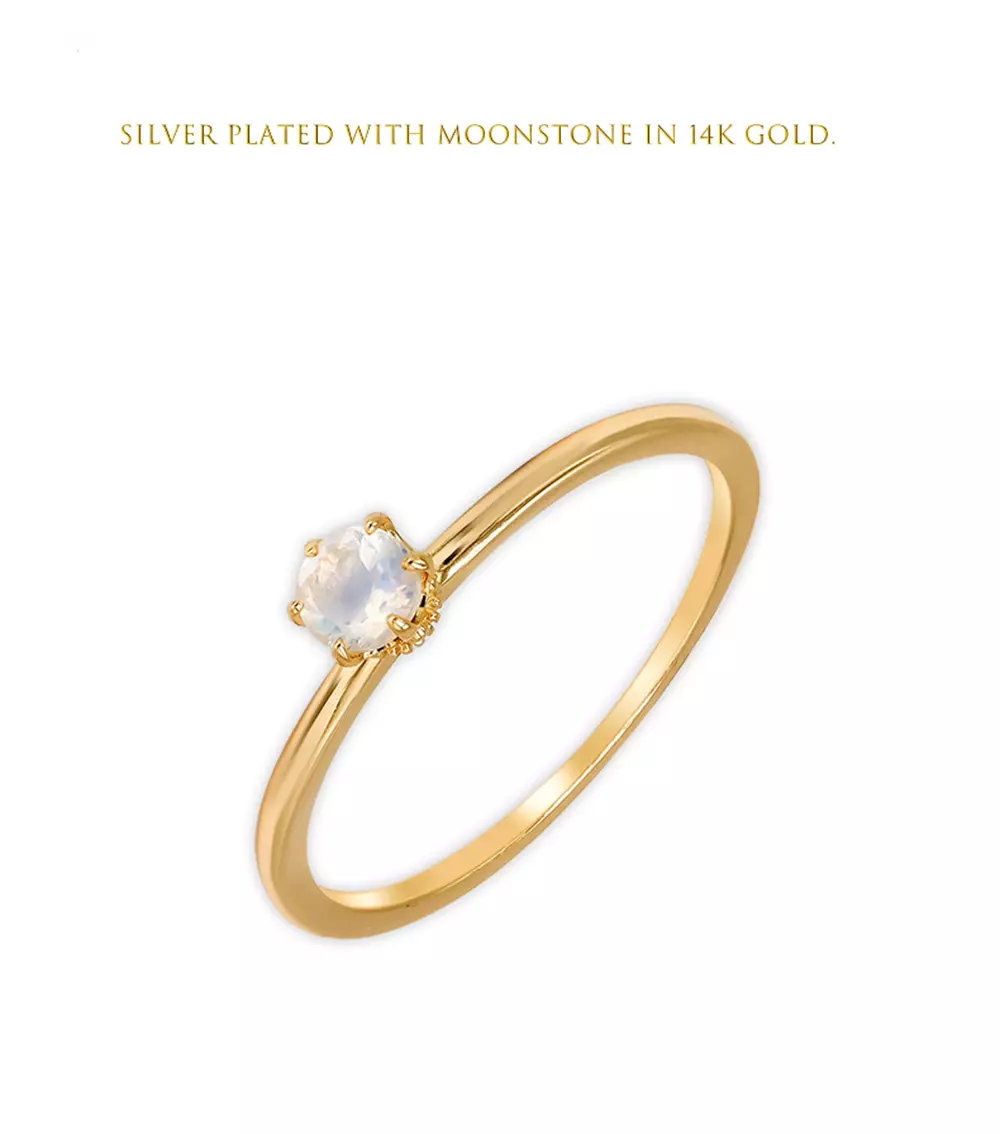 Dunlap Natural Blue Moonstone Solitaire Sterling Silver and Gold Plated Ring