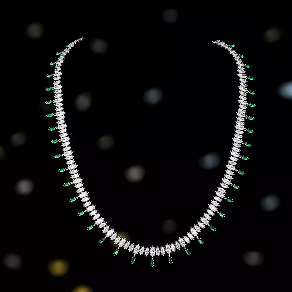 Beauty S925 Sterling Silver Luxury Full Diamonds Water Drops Necklace