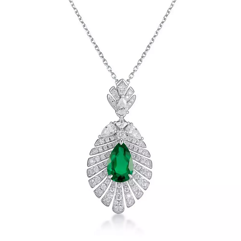 S925 Sterling Silver Cultivated Emerald Ruby Sapphire Pendant Necklace