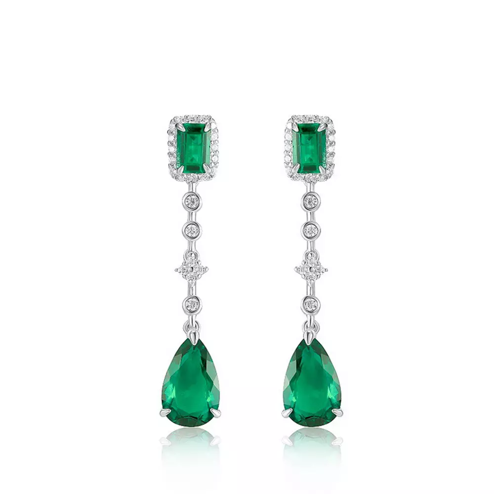 S925 Silver with Gemstone Cultured Emerald Earrings Drop Earrings