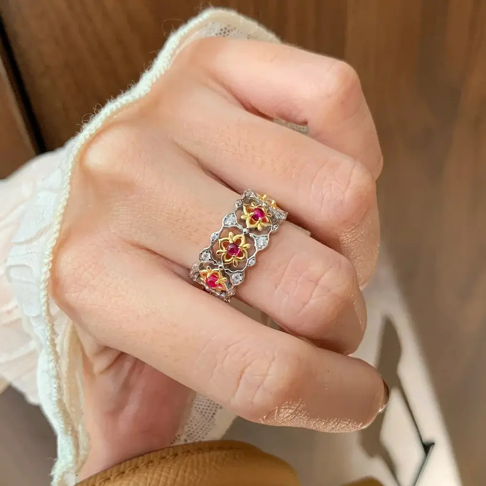 Italian Lace BUBU Window Flower Artificial Ruby Ring