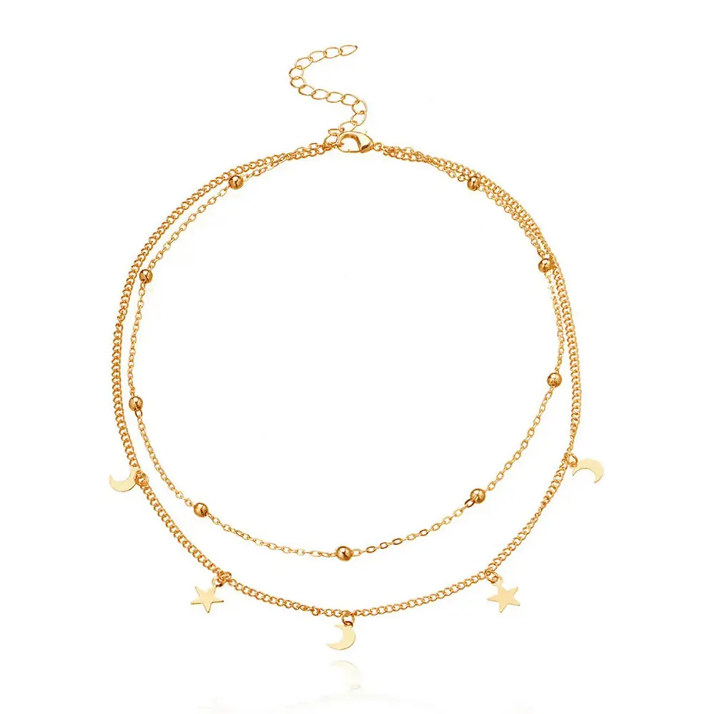 Stainless Steel Bohemian Star Moon Bar Tassel Anklet
