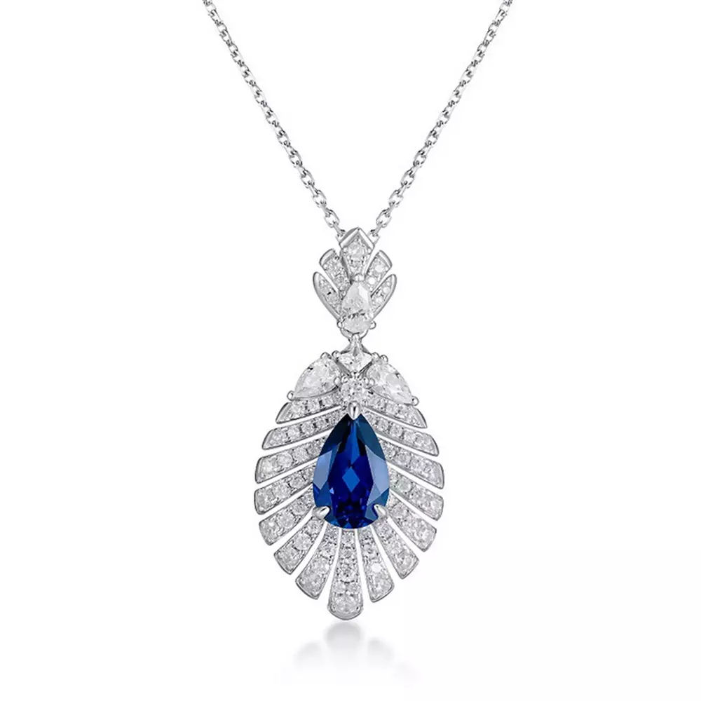 S925 Silver Ruby Sapphire High Carbon Diamond Pendant Necklace