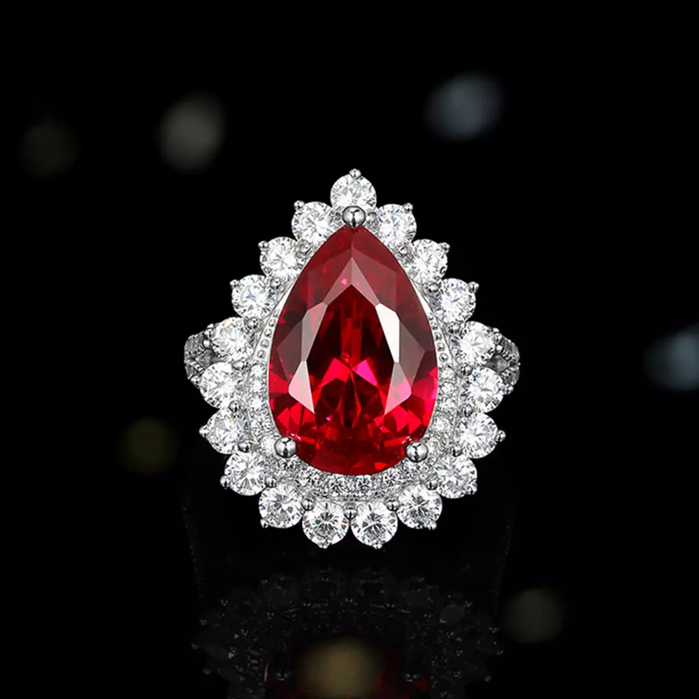 S925 Sterling Silver Luxury Premium Ruby Flower Ring