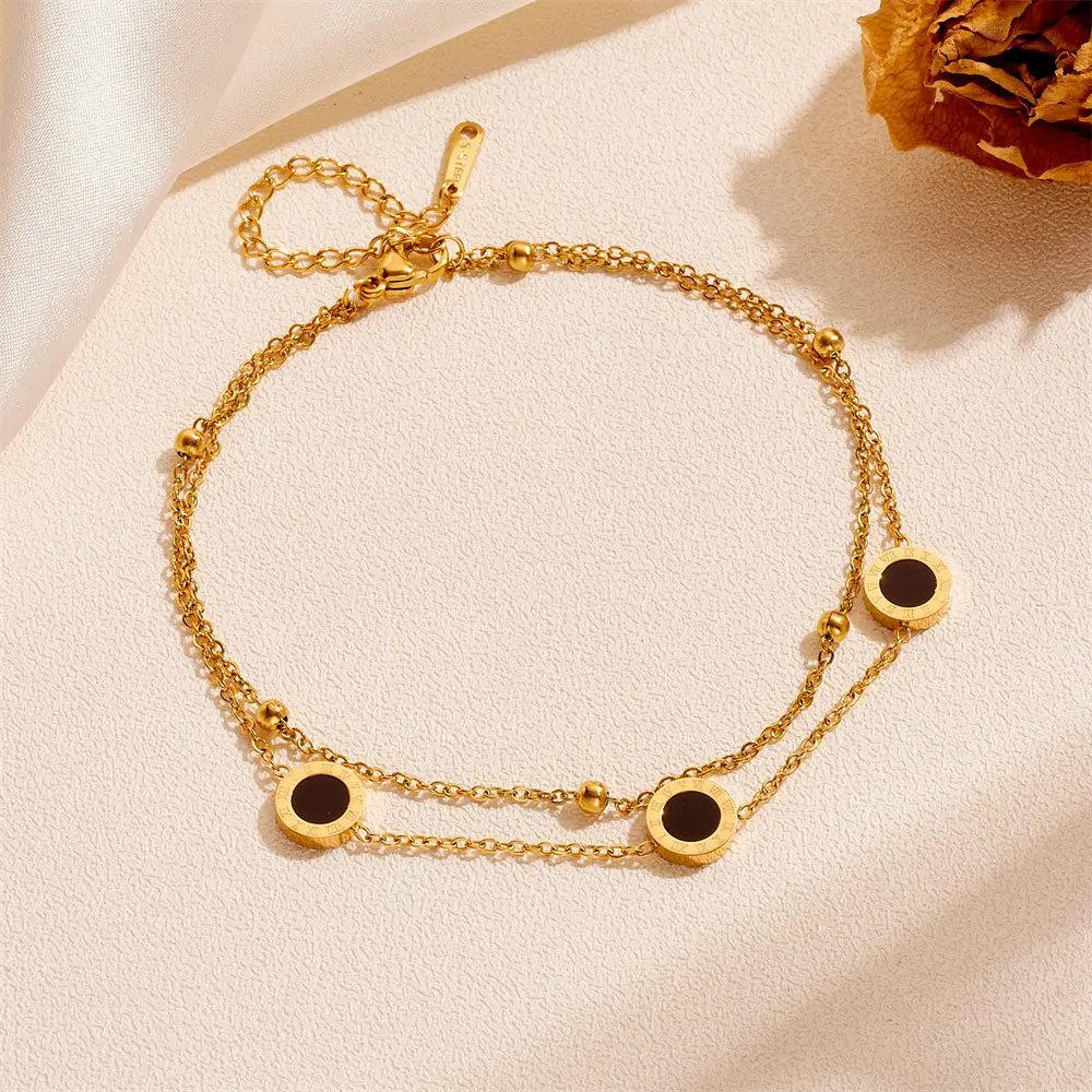 Titanium steel non-tarnish Roman clip beads double layer anklets