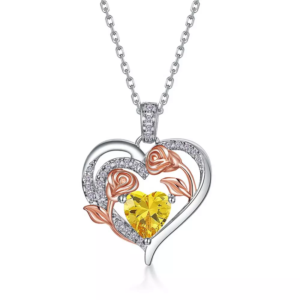 S925 silver heart colorful treasure rose birthstone necklace