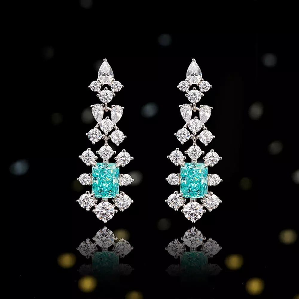 S925 sterling silver long square earrings female ice flower cut earrings