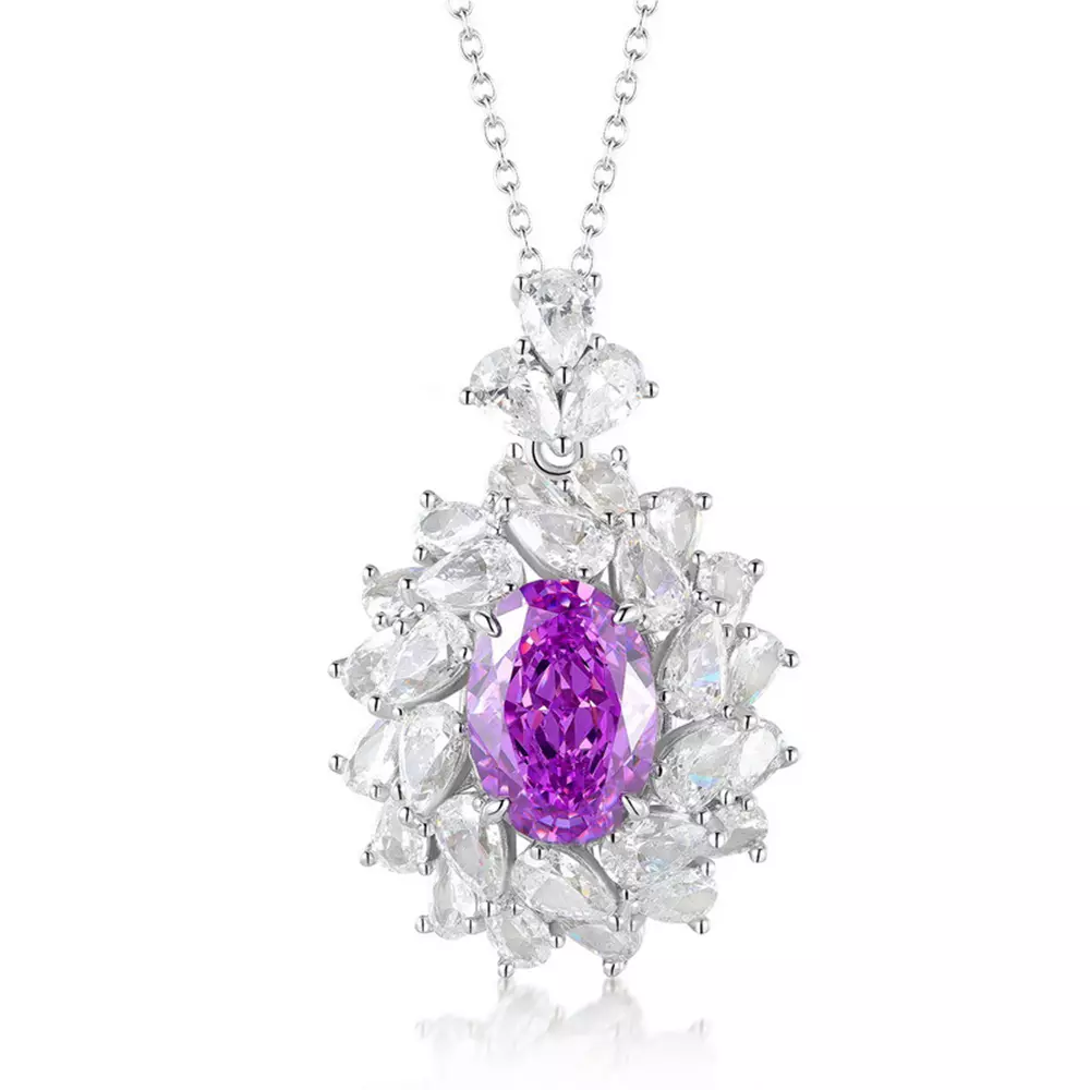 925 Silver Pendant 13.7CT Oval High Carbon Diamond