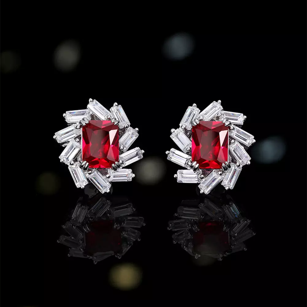 s925 sterling silver ruby red corundum red sun earrings