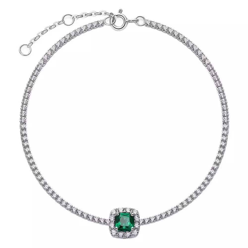 S925 Sterling Silver Cultured Emerald Bracelet Hand Jewelry