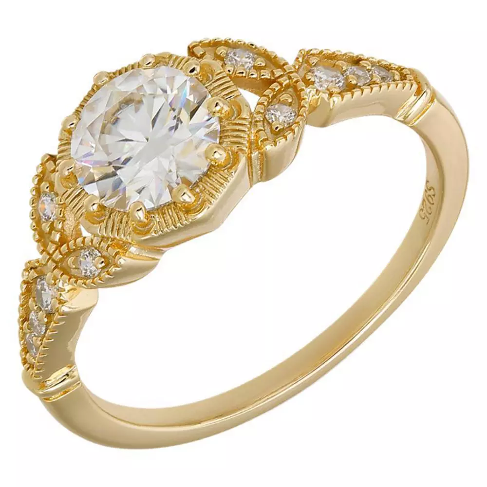 S925 Sterling Silver Gold-Plated Sparkling Moissan Diamond Ring