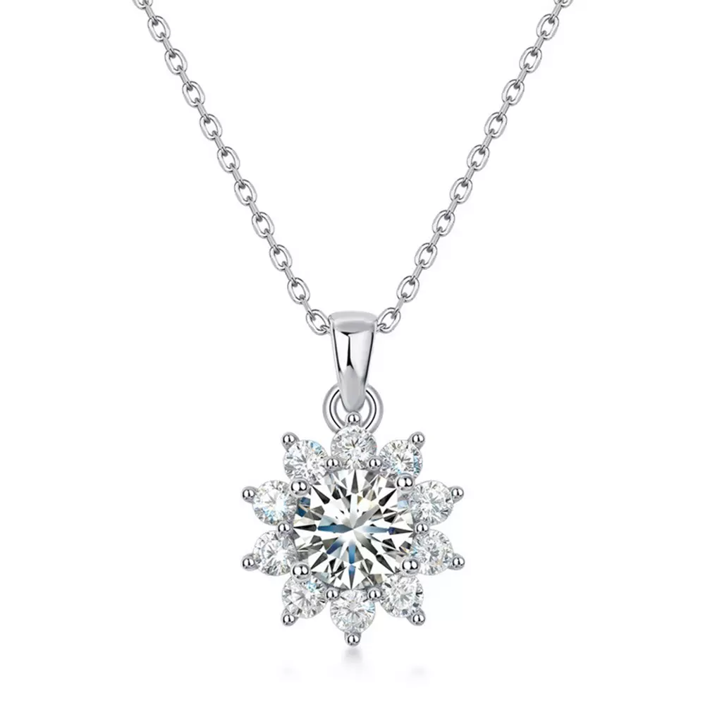 Snowflake Moissanite S925 Sterling Silver Sunflower Necklace Pendant