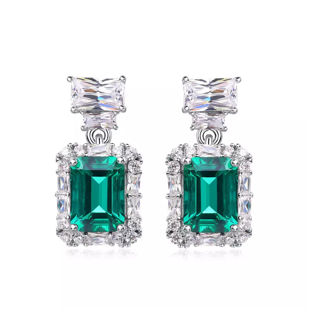 Cultured Emerald Stud Earrings in S925 Silver