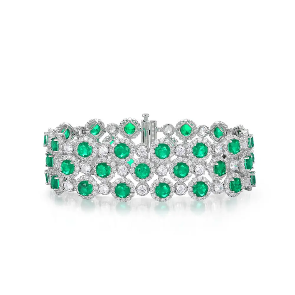 S925 Silver with Cultured Fancy Green Diamonds Bracelet