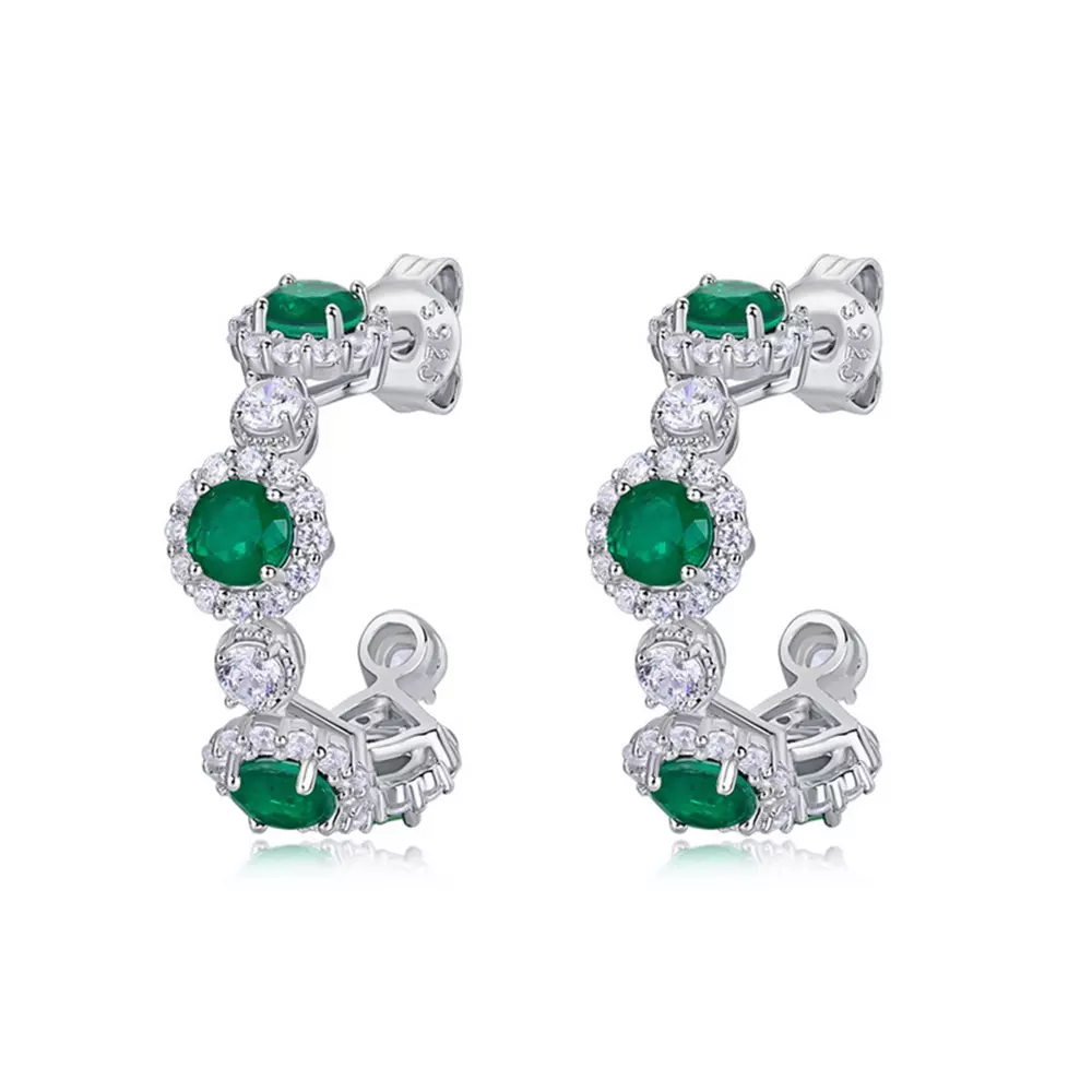 S925 silver with colorful stars and diamonds synthetic emerald earrings